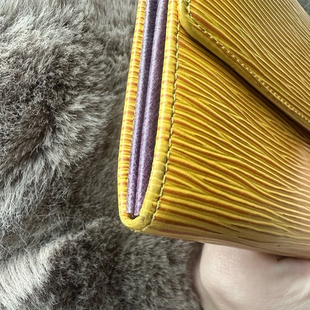 Louis Vuitton Yellow Epi Long Wallet with Purple Interior.